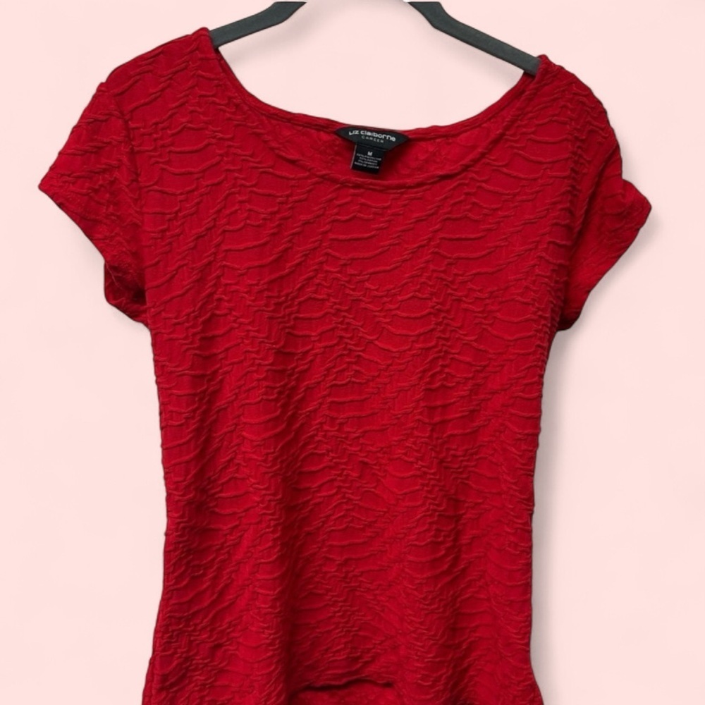 Liz Claiborne Textured Red Short-Sleeve Top